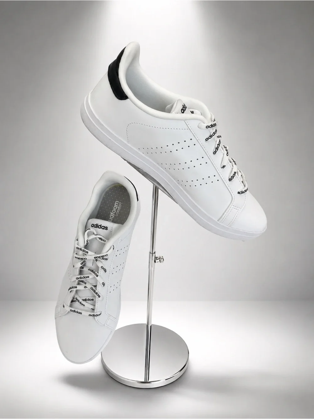 Adidas women’s White Low-Top Leather Sneakers with Black Heel
